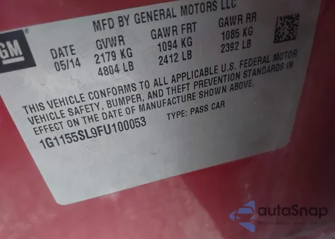 2015 Chevrolet Impala 1Lz from USA, damaged, VIN 1G1155SL9FU100053